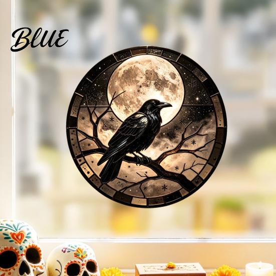 Decorative Window Privacy Film Halloween Raven Moon Static Glass Sticker Removable Decals Vintage Outdoor Stickers Crow PVC Waterproof Cling