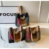 Trendy Color Stitching Canvas Tote Bag 2024 New Street Style Wide Strap Crossbody Bag