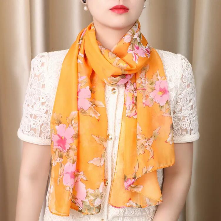 WTEMPO New Vintage Elegant Printed Chiffon Scarf for Four Seasons Women's Fashion Versatile Long Scarf for Neck Protection and Sunscreen Scarf