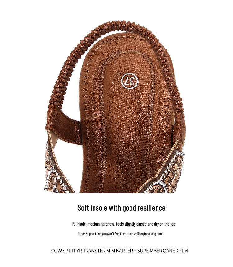 IELTS Run Plus Size Rhinestone Bohemian Sandals - Women's Summer Flat Hollow-Out Shoes