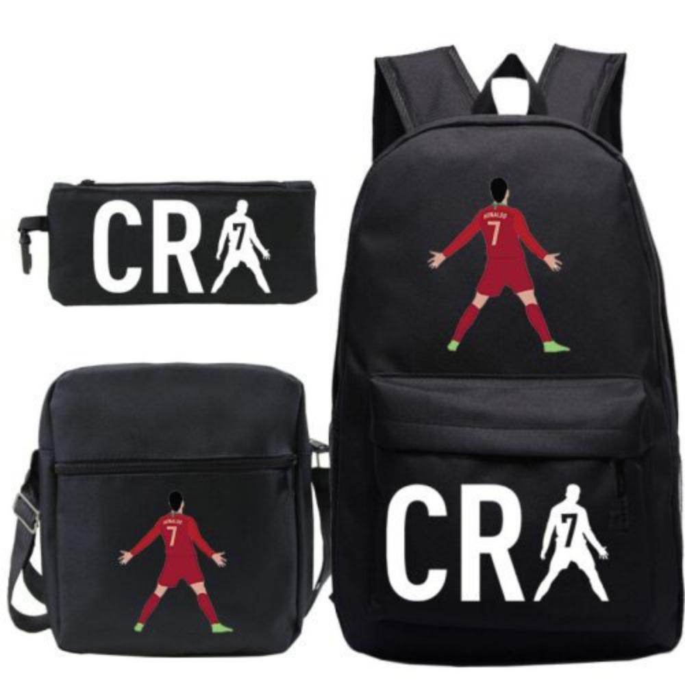 CR7C Luo Backpack Sports Peripheral Printed Backpack Children's Student School Bag Shoulder Bag Pencil Bag Three-piece Set
