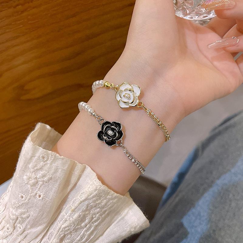 Korean Retro Pearl Titanium Steel Women's Bracelet - High-End Ins Style Beaded Bangle for Couples