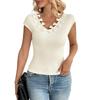 European & American Style Ribbed Slim-Fit Backless V-Neck Bow Short-Sleeved Summer Knit T-Shirt for Women