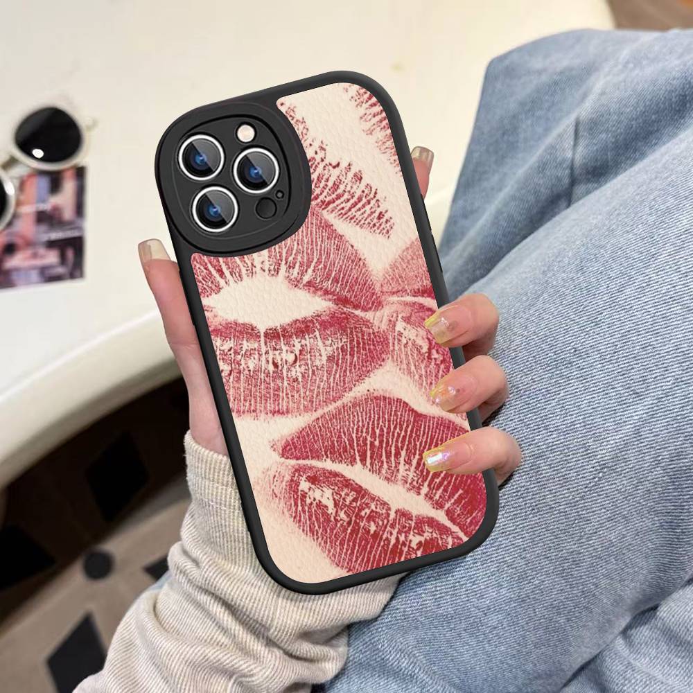 Sexy Girl Red Lips Kiss Phone Cover For IPhone 16 15 14 13 12 11 Pro Max Plus Leather Soft Case