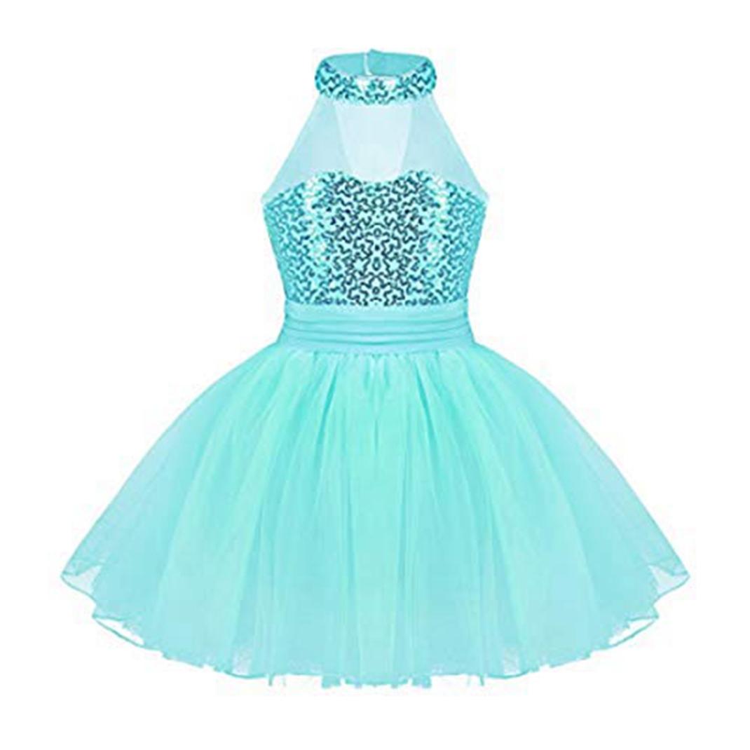 IEFiEL Kinderen Pailletten Kostuum Meisjes Ballet Tutu Jurk Prestaties Dans Turnpakje Stadium Gymnastiek Oefening Jurk 4-5 Years meer blauwe kleur