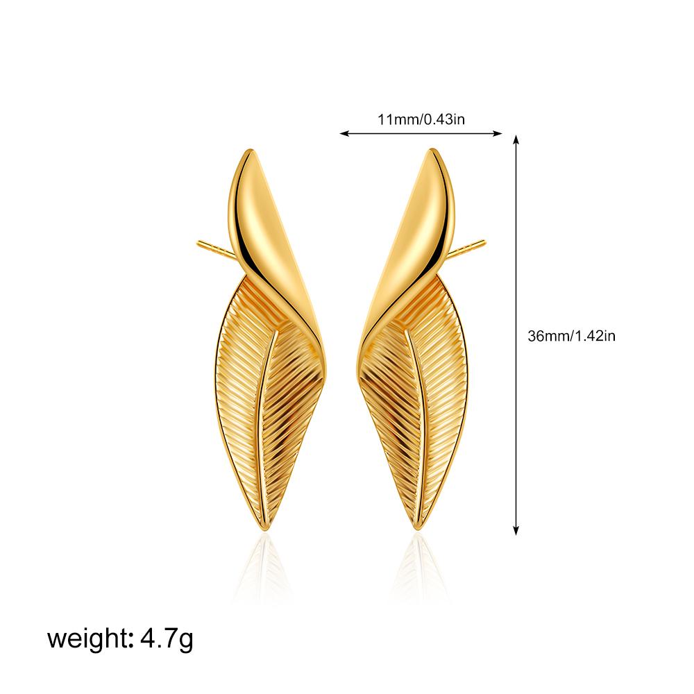 Fashion Textured Leaf Stud Earrings for Women Minimalist 18K Gold Plated Irregular Twisted Earring Trendy Jewelry Party Gift золотой