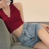 Sexy Tank Top Metal Heart Halter Crop Tops Women Summer Camis Backless Camisole Fashion Tube Female Casual Tee Sleeveless Vest
