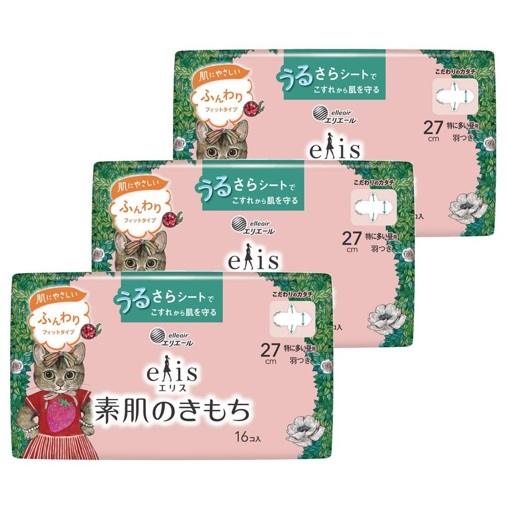 Ellis Yuko Higuchi Designed Product Bare Skin Feeling 27cm Extra Heavy Daytime with 16 Sheets x 3 Packs << >> (For Use) Wings, [Bulk Purchase]