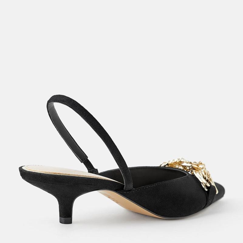 Coherer Chain Women Dress Shoes Pointed Toe Thin Heel Women Slingbacks