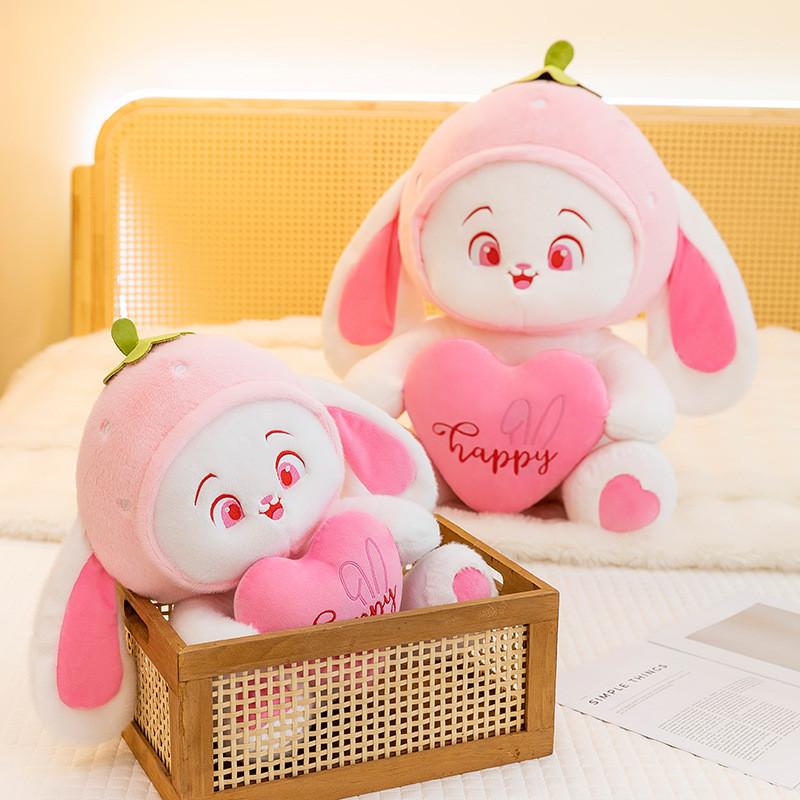 Strawberry Cuddly Rabbit Plush Toy Cute Cartoon Girl Children Holiday Gift Doll