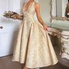 2026 Abito da Sera Jacquard Scollo a V con Laccetti sulla Nuca Schiena Scoperta Vestibilità Aderente Elegante