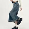Women's High Waist Frayed Hem Denim Maxi Skirt