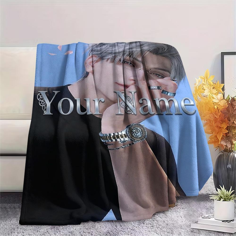 1PC Anime Series Custom Name Patterned Flannel Blanket Suitable For All Seasons For Home Decor Warmth And Comfort Gifts Holiday Present