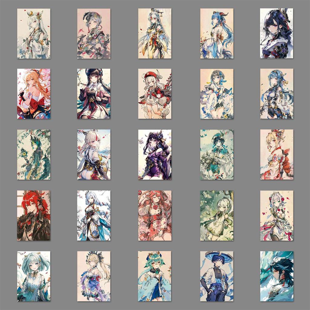 50 Ink Wash-Style Genshin Impact Character Waterproof Stickers for Computer, Water Bottle, Phone Case & Journal