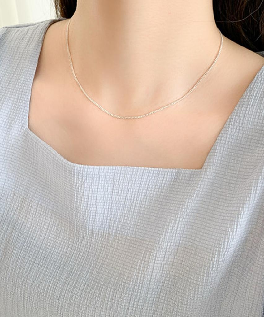 Alleun Silver 925 Silk Square Curved Chain Necklace
