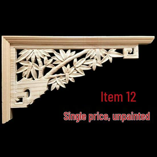 Double-Sided Carved Solid Wood Lintel: New Chinese Antique Corner Decoration for Background Walls