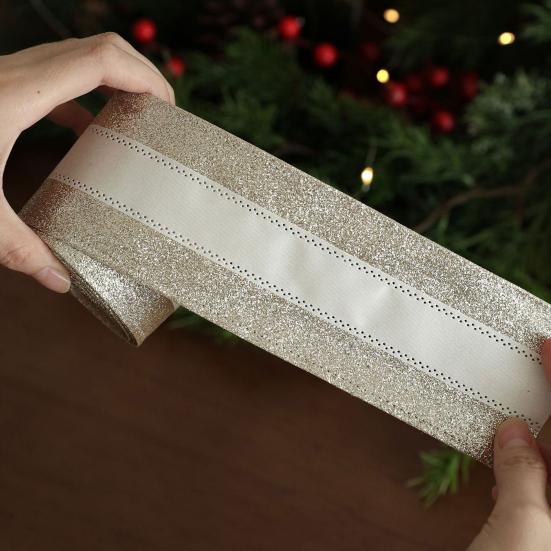 Champagne Gold Christmas Wired Ribbon with Glitter Edges 2.5inch Satin Ribbon for Wedding Xmas Tree Decor Gift Wrap Bow Wreath Garland DIY Craft