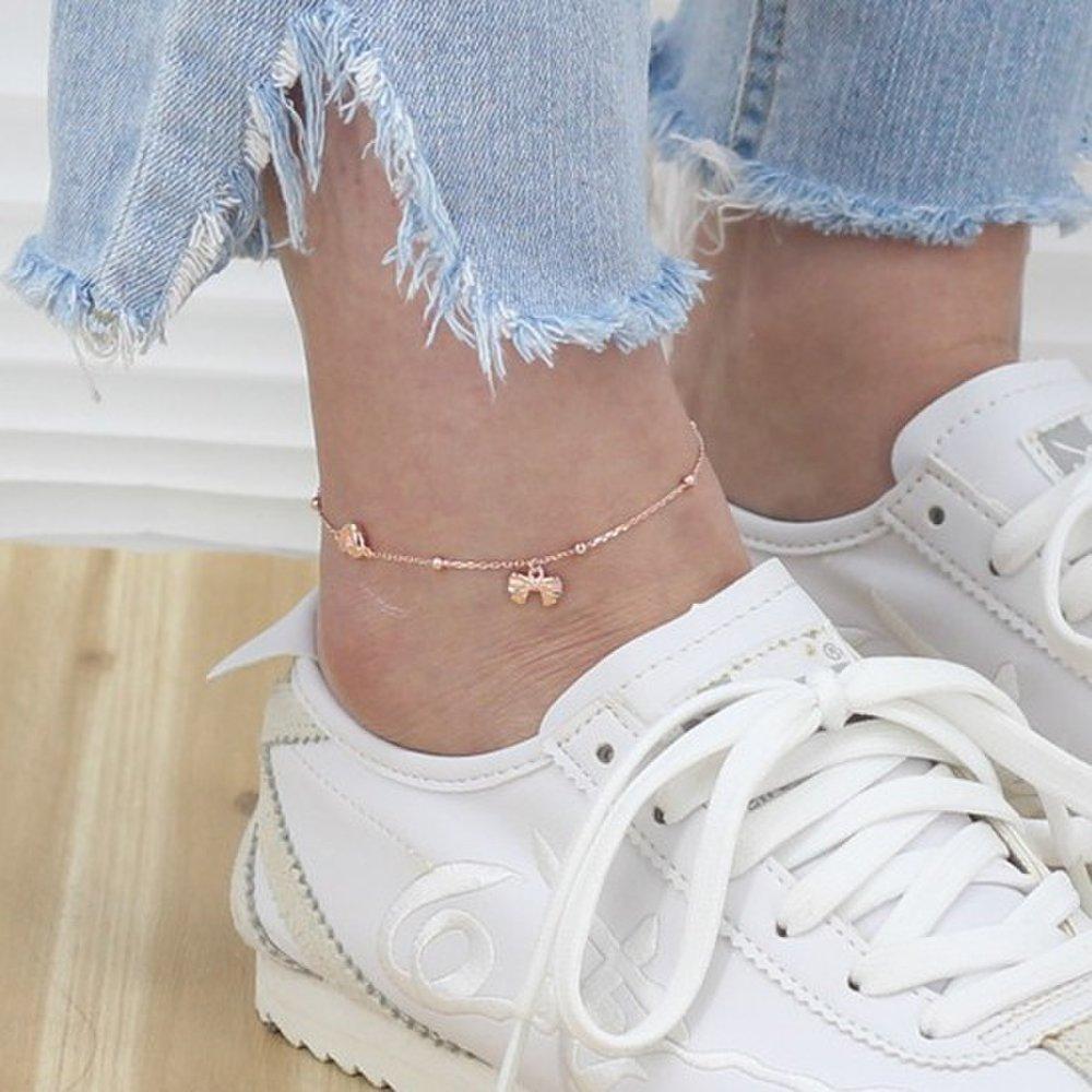 Hermosa J A017 Silver 925 Silver Anklet Silver Anklet Daily Women's Layered Rose Gold 14K Heart Anklet