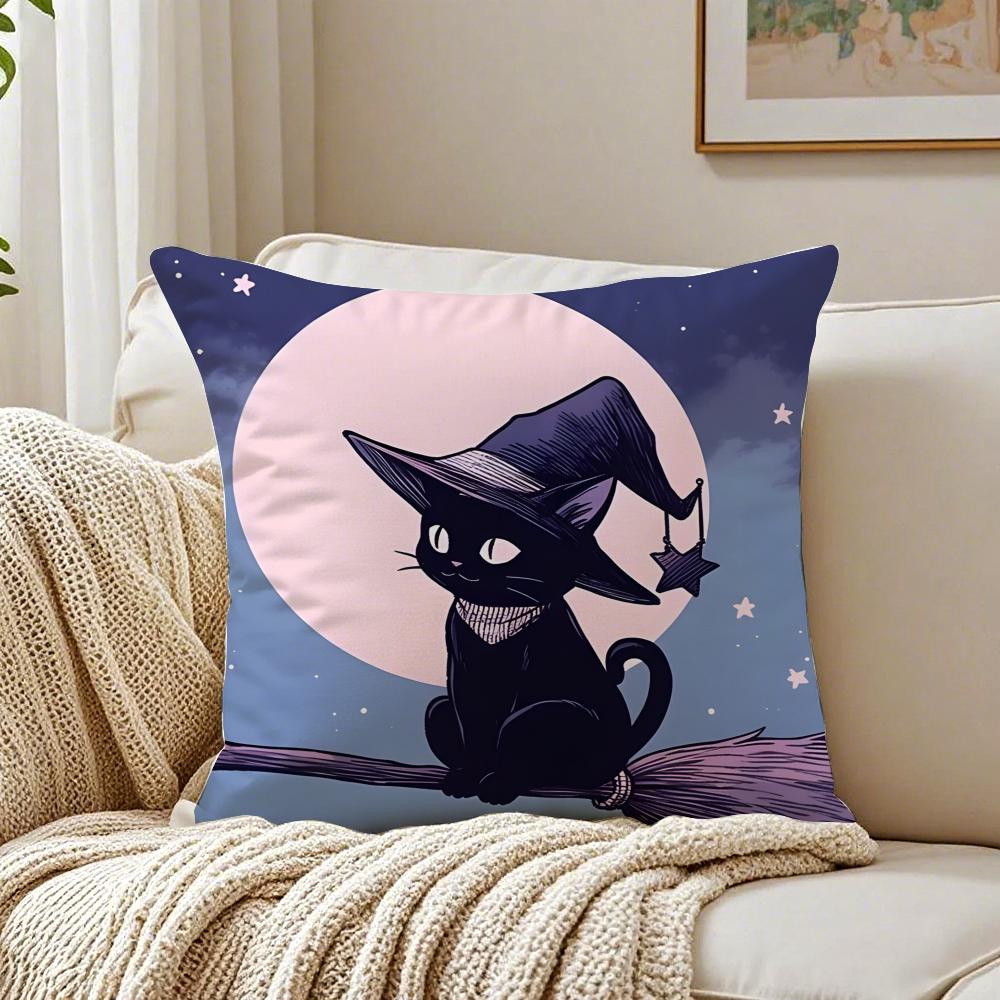 Halloween Cute Purple Cat Cushion Cover Linen Pillowcase Soft for Sofa Bed Home Room Decor