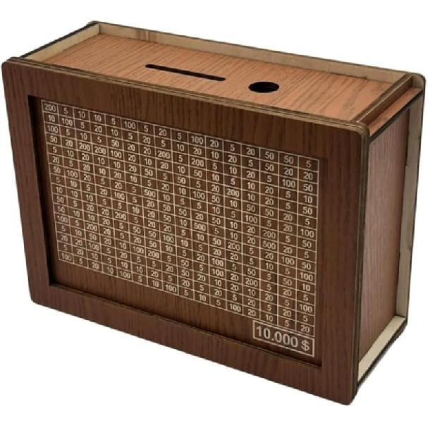 Wooden Money Box with Savings Target and Numbers, Reusable Money Saving Box for Cash, Savings Challenges Box w/Counter Crafts, Portable Storage Case