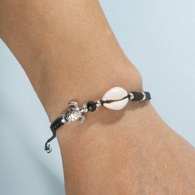 Pack of 12 Adjustable Handcrafted Turtles Bracelet Set Fashion Wristbands with Turquoise Crystal Wood Bead Details