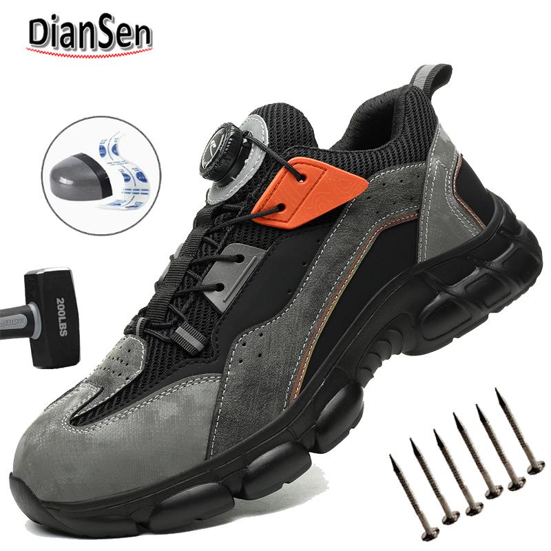 Drehknopf Herren Atmungsaktive Sicherheitsarbeitsschuhe mit Stahlkappe & Luftpolstersohle - Durchstichfest für Bauarbeiten