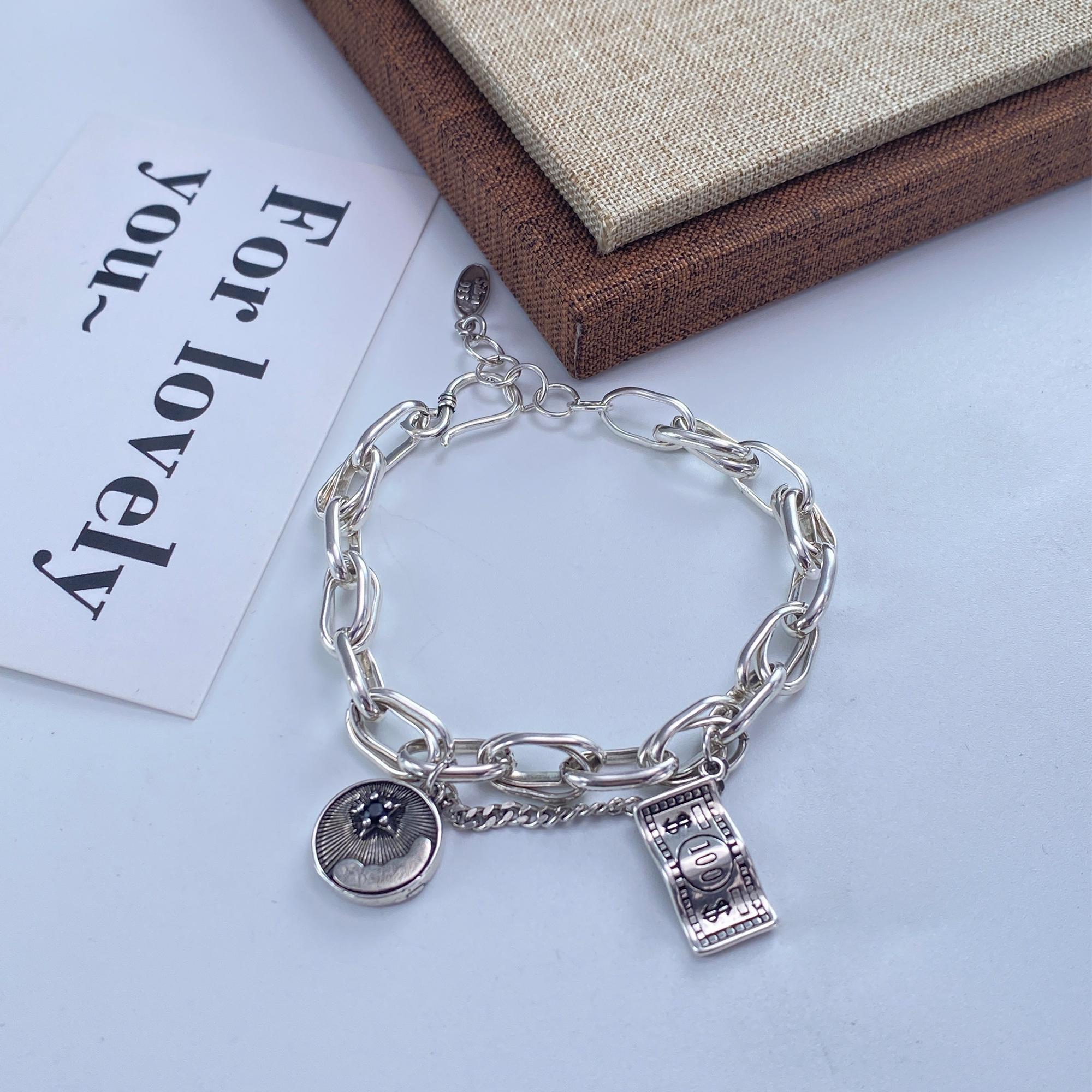 

Панк-стиль, модный, универсальный, ослепительный, крутой браслет, многоэлементный, винтажный, с долларовой биркой, звездами, луной, повседневный, роскошный, ювелирный подарок для друзей серебряный