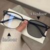 Portable Pc Metal Photochromic Glasses Black Grey Silver Half Frame Reading Glasses Oval Anti Eyestrain Reading Glasses Readers
