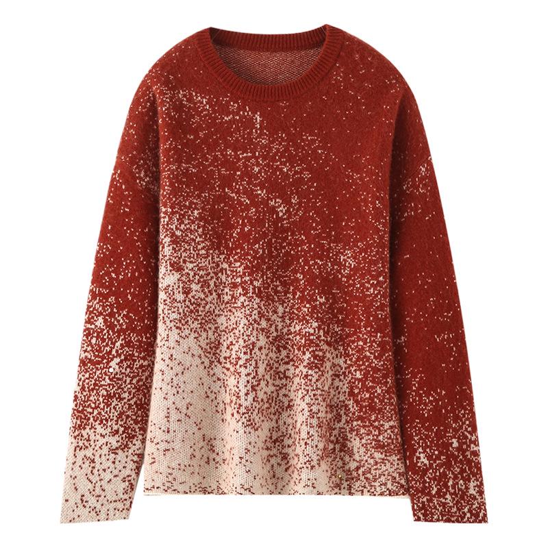 Women's Starry Sky Color Block Cashmere Sweater - Round Neck, Loose Fit, Autumn/Winter Style
