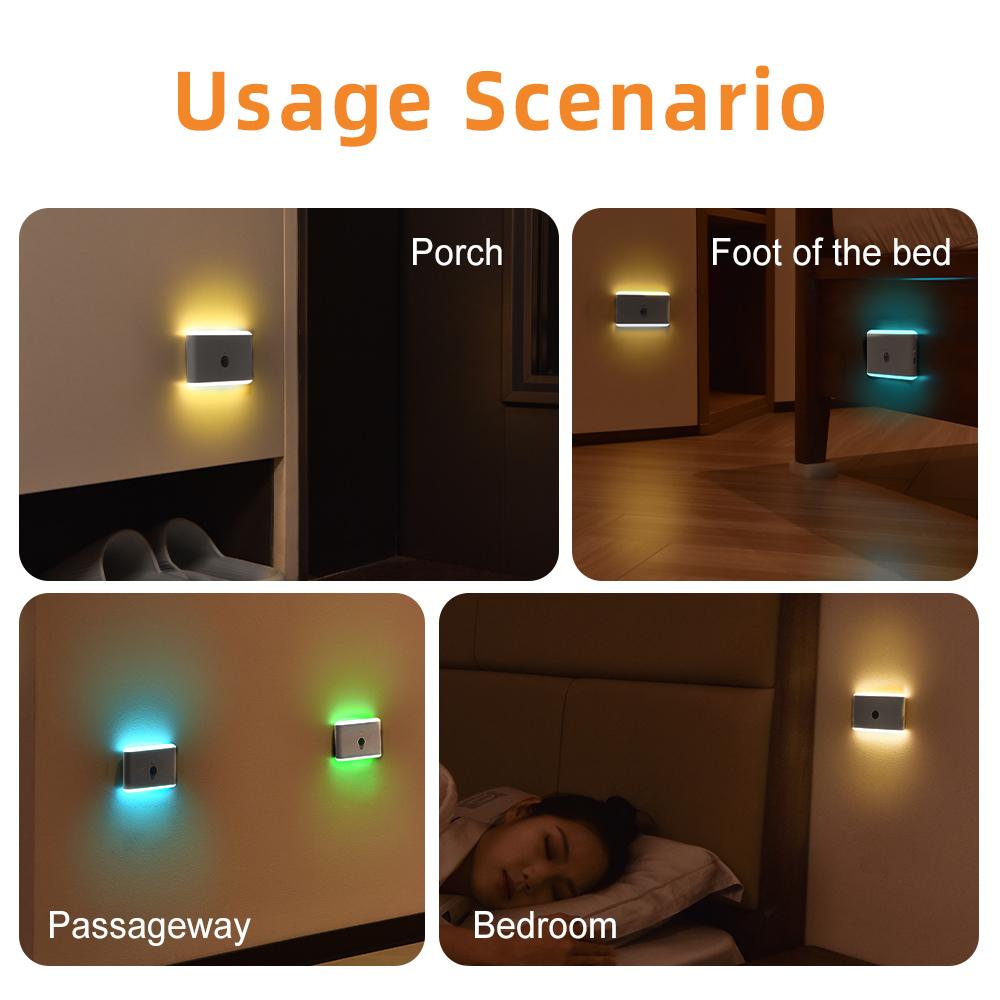 Motion Sensor Night Lights Rechargeable RGB Stair Lights Multifunctional PIR Sensor Wall Night For Indoor Bedroom