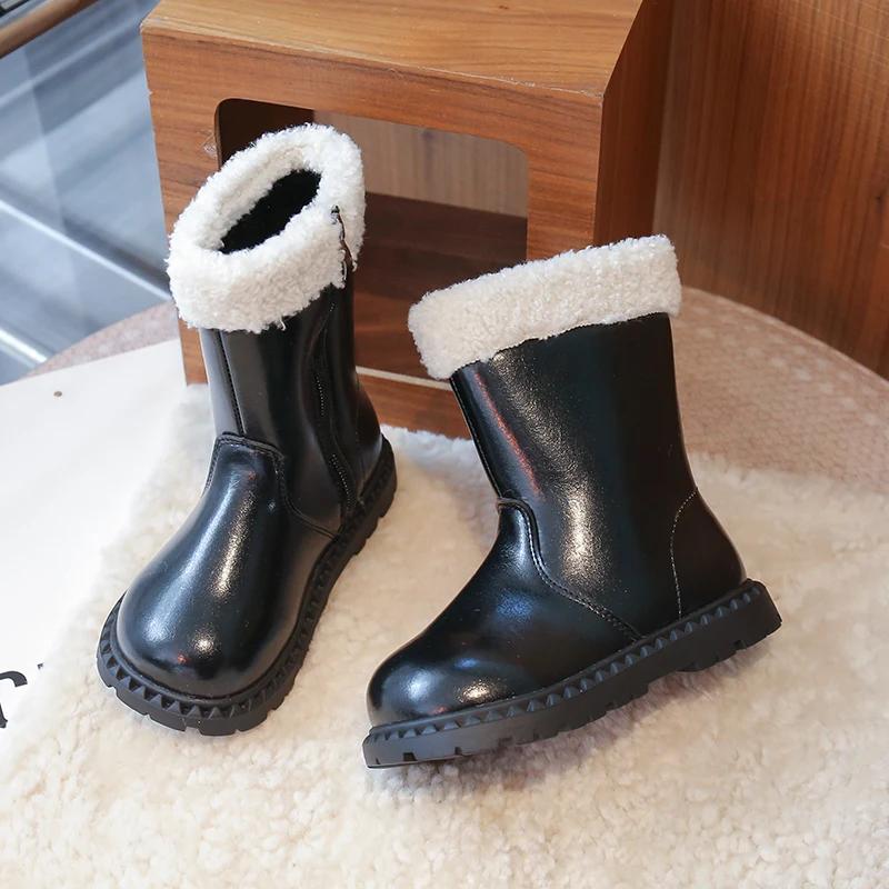 Girls' wool boots winter children's breathable lining boots anti slip side zipper able retro snow shoes girls' boots