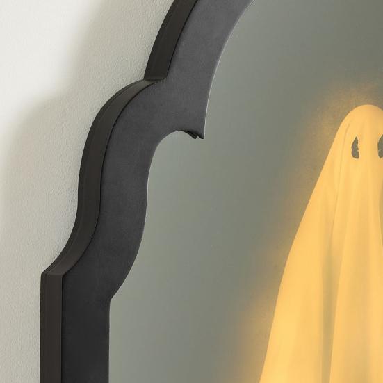 Halloween Novelty Ghost Mirror Light-up Hologram Ghost Mirror with LED Light for Haunted House Indoor Bedroom Kitchen Fireplace Decor