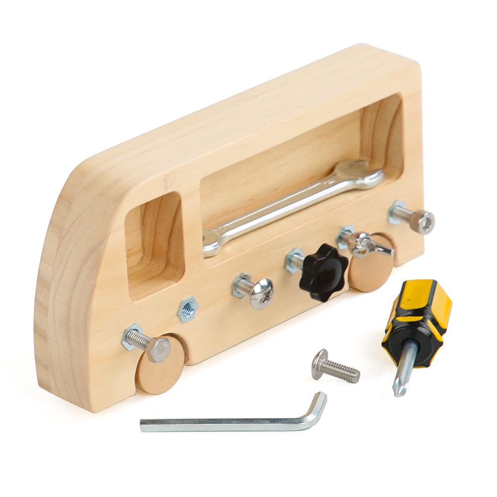 Montessori Busy Bus Educational Toys for Kids - Wooden Puzzle & Screw Concentration Training