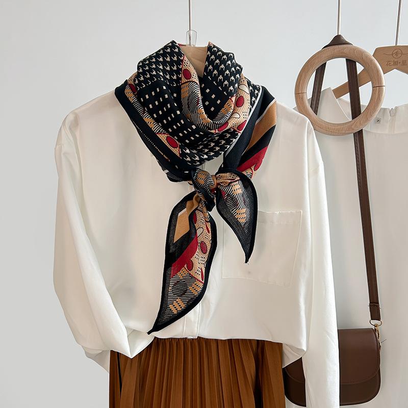 

Retro personality creative design sense simulation silk parallel scarf spring and summer women s travel photography with wool feel silk scarf 165*35