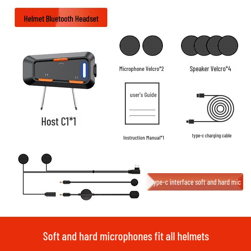 Waterproof Bluetooth Motorcycle Helmet Earphones with Noise Cancelling & Multi-person Intercom