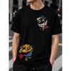 Men's Black Short Sleeve T-Shirt With Abstract Graffiti Graphic, Crew Neck, Soft Cotton Blend For Casual Streetwear Style
