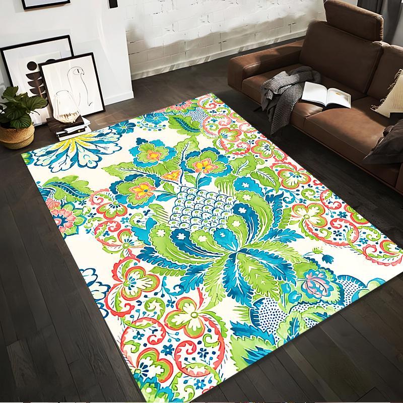 Floral Pattern Carpet with Vibrant Green Blue Red Design, Modern Style Suitable for Use As an Anti-slip for Living Room Bedroom Sofas