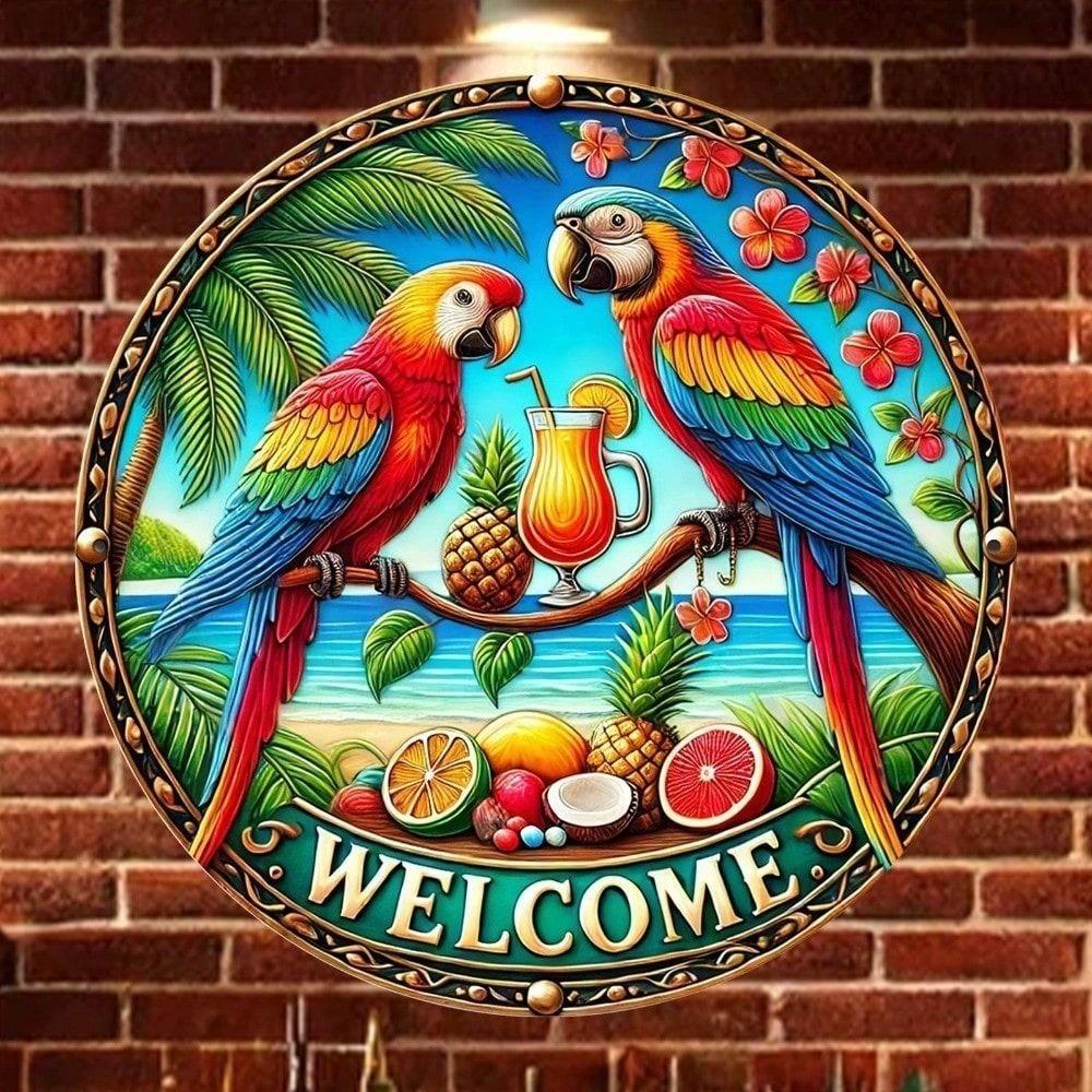 Tin Sign Parrot Beach Retro Metal Poster Wall Art Home Decor