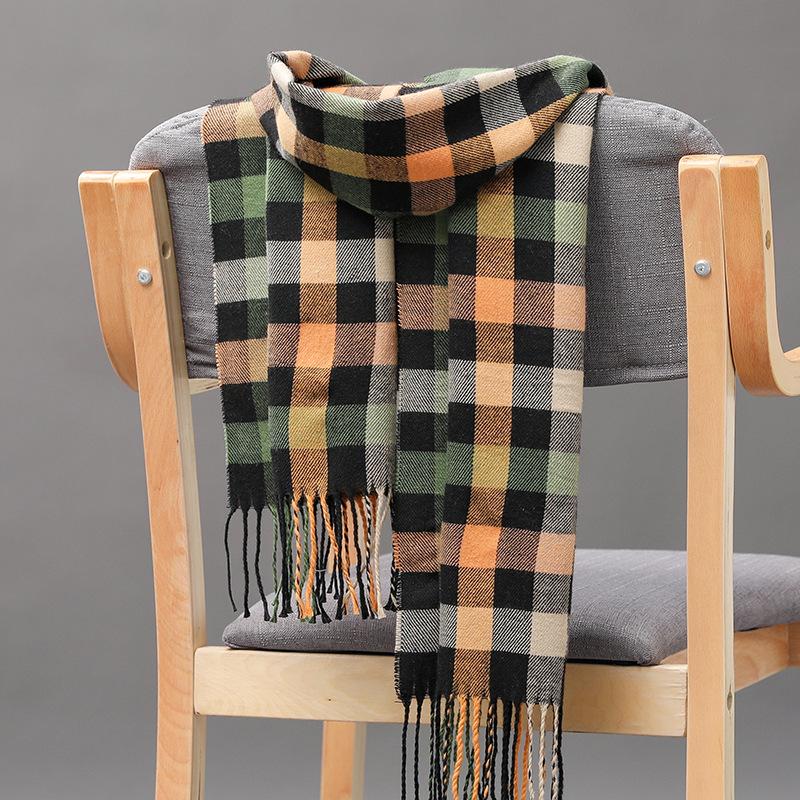 Autumn And Winter Men'S Plaid Scarf British Plaid Imitation Cashmere Tassel Couple Parent-Child Men'S Scarf