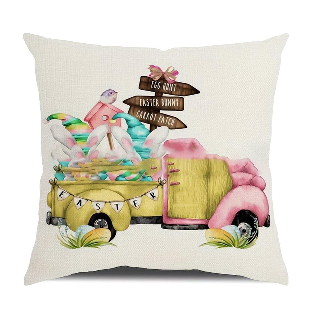 New Cute Easter Bunny Sofa Pillowcase with Zipper Polyester Cushion Cover Print Pattern Soft Pillow Cases Home Party Decor