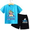 Boy Girl Short Sleeves Shorts 2pcs Set Kid Blue Top Summer Clothes Children T-shirt Set Cute Cartoon Tees