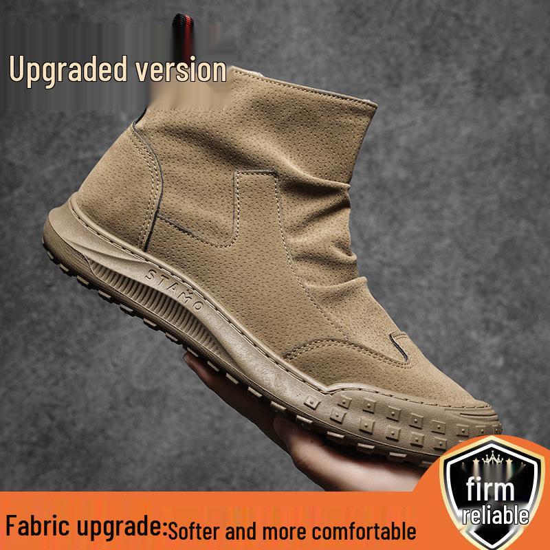 Men's 2025 Autumn Black High-Top Safety Leather Boots - Dirt-Resistant, Non-Slip, Versatile Work Shoes