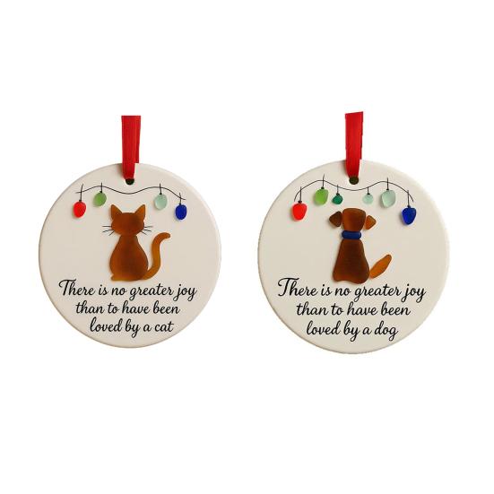 Sea Glass Art Animal Ornament Handmade Seaglass Dog Cat Memorial Hanging Ornaments Christmas Tree Pendant Keepsake Gift