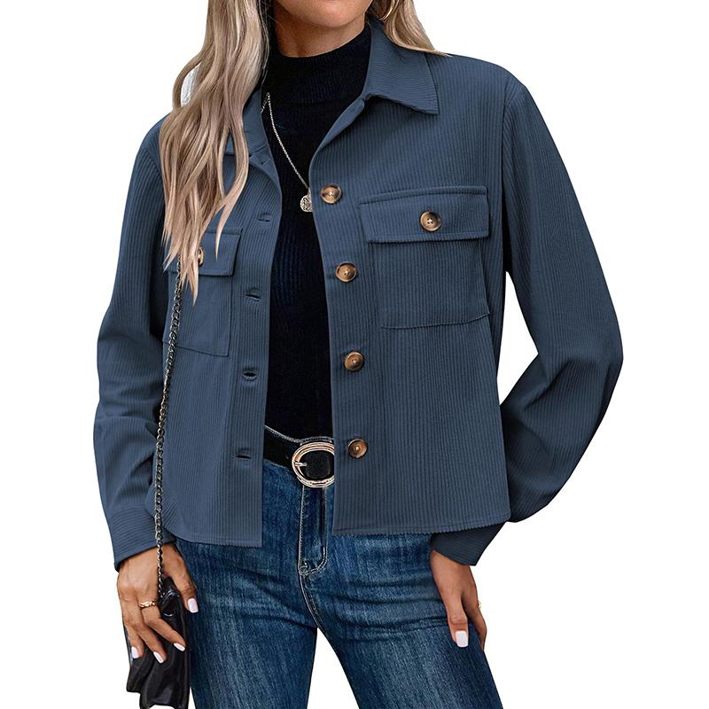 Autumn Women Fashion Casual Coat Button Down Tops Solid Turn-down Collar Long Sleeve Office Lady Crop Jackets