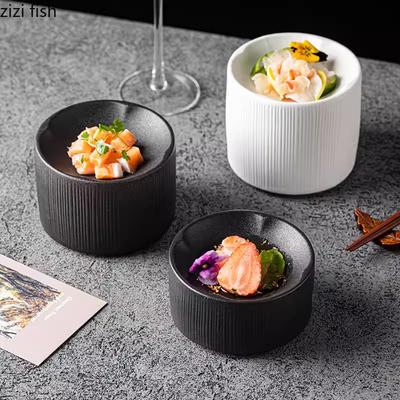 Matte Striped Cylindrical Plate Exquisite Sushi Dish Dessert Snack Plate Appetizer Plate Ceramic Artistic Conception Tableware