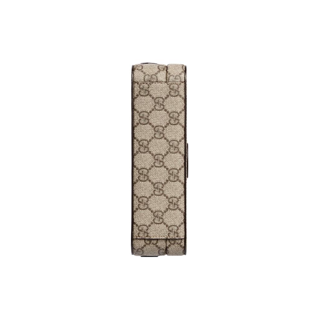 Gucci Oval Double G Leather Tag Canvas Mini Shoulder Crossbody Bag Women Handbags Beige Ebony 723129-92TCG-8563