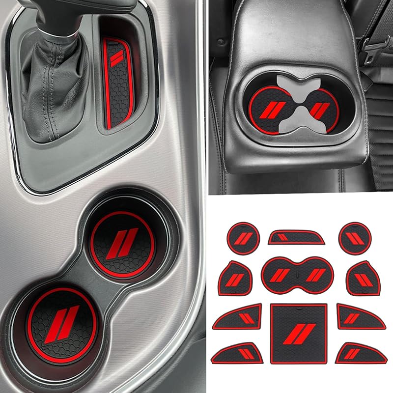 For Dodge Challenger Accessories 2015-2024  Fits Cup Holder Ert Anti-Dust Mats Door Pocket Center Console Liners(Black Trim) - 11 PCS Set