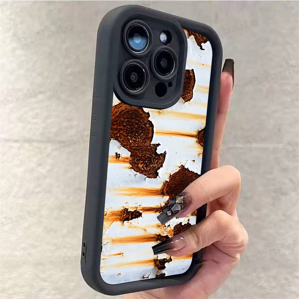 Retro Rust Pattern Electroplate Silver Phone Case For IPhone 17 16 E 15 14 13 12 11 Pro Max Plus Back Cover iPhone 12pro max