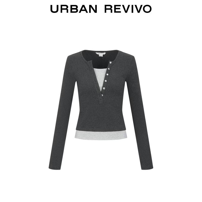 UR2026 Women's Color Block Faux Two-Piece Slim T-Shirt