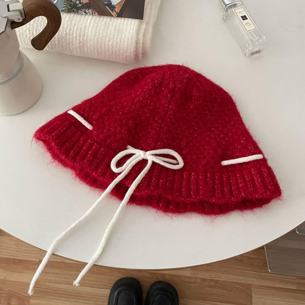Warm Bow Drawstring Hat Korean Style Winter Gloves Cartoon Wool Bowknot Scarf  Ski